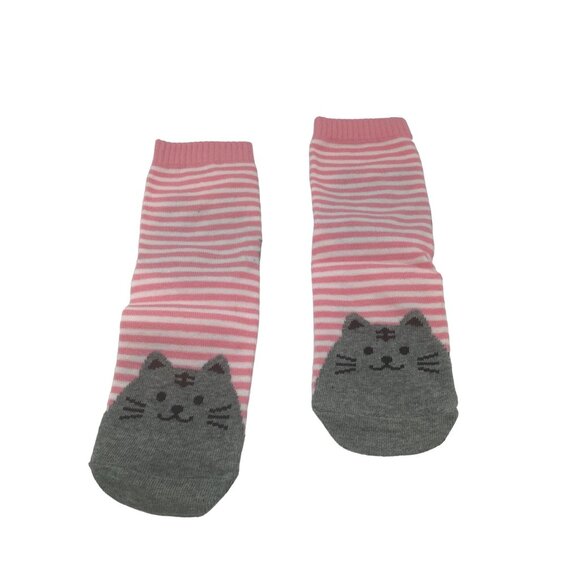 Cute Cat Knit Socks Women’s Horizontal Striped Socks Cotton Pink - Picture 1 of 5
